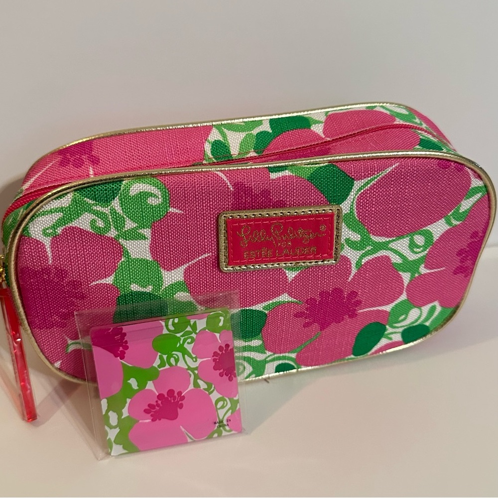 ❌SOLD❌Lilly Pulitzer For Estée Lauder Pink Floral Make Up Bag-Travel Case NEW - Picture 1 of 11